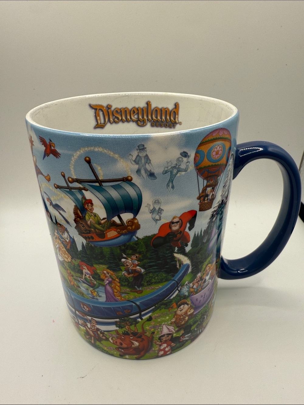 Disneyland large Blue Handle Decorative Coffee Mug featuring Disney characters